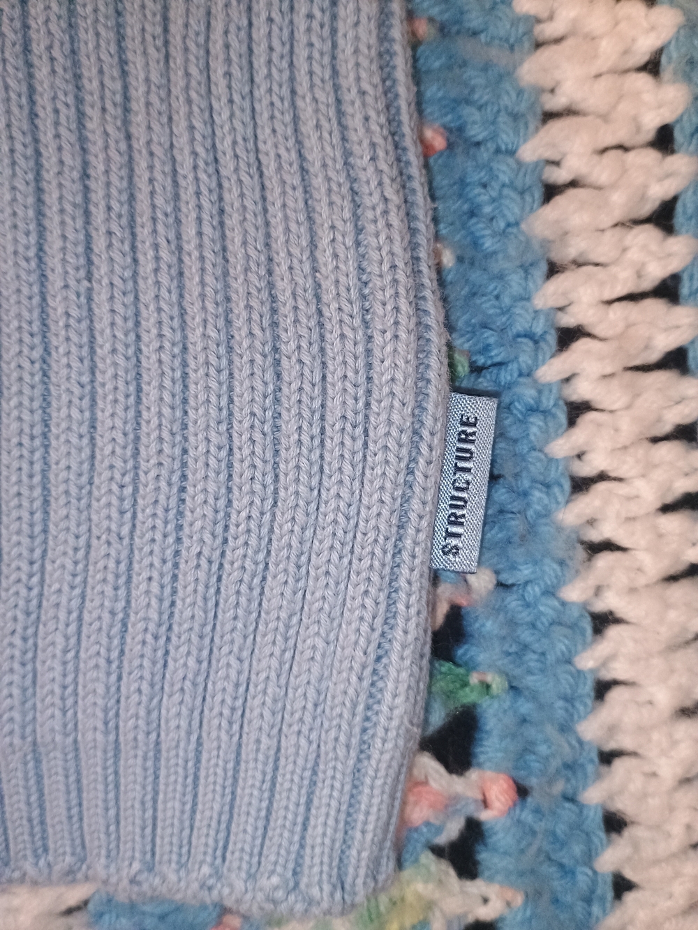 Structure Light Blue Ribbed V-Neck Sweater - Picture 3 of 4